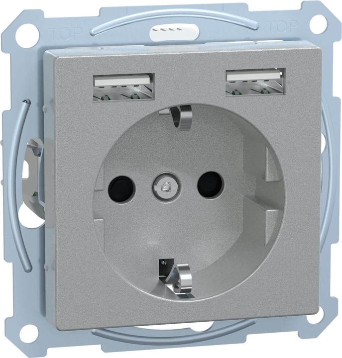 Produktbild Merten Schuko-Steckdose MEG2366-0460 m.USB Ladegerät aluminium