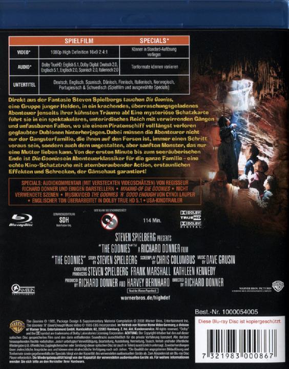 Produktbild Die Goonies (Blu-ray, 1985, Deutsch, Spanisch, Italienisch, Englisch)