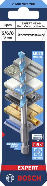 Produktbild Bosch Professional Zubehör EXPERT HEX-9 Multi Construction Bohrer-Set, 5/6/8 mm, 3-tlg. (5 Millimeter, 6 Millimeter, 8 Millimeter)