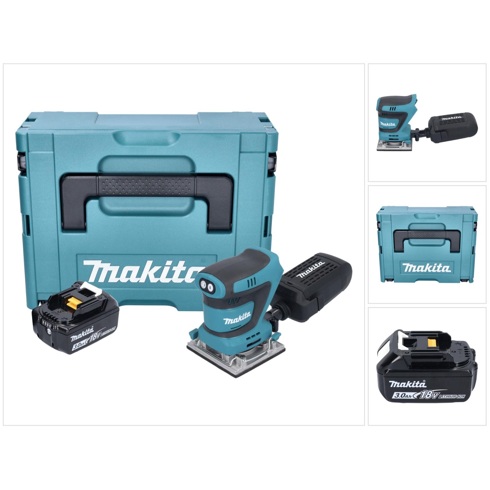 Makita, Schleifmaschine + Poliermaschine, DBO 484 F1J Akku Schwingschleifer 18 V 112 x 102 mm + 1x Akku 3,0 Ah + Makpac ...