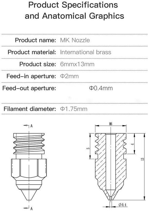 Image du produit Creality Buse en laiton MK 0.4 mm, 5 pièces (Tube de grenaillage)