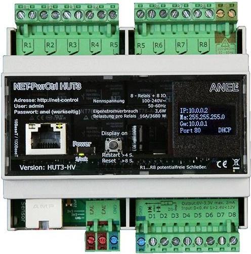 Produktbild Anel NET-PWRCTRL HUT 3 HV - 8 Ethernet/Internet gesteuerte Relais, 16A
