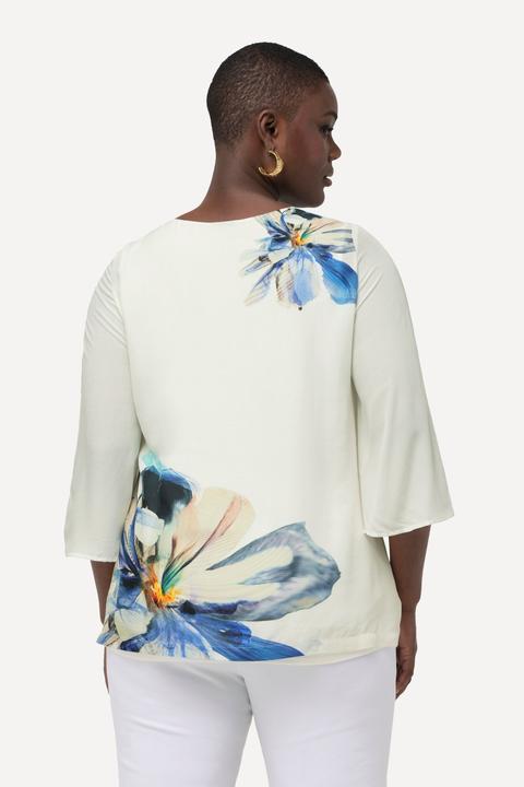 Image du produit Ulla Popken Blouse oversized à fleurs, encolure en V et manches 3/4 en cloche (42, 44)