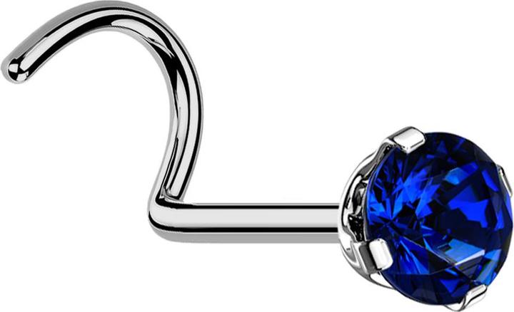 Actual product image Star Piercing Nose stud curved silver round crystal dark blue set (without brass, Titanium)
