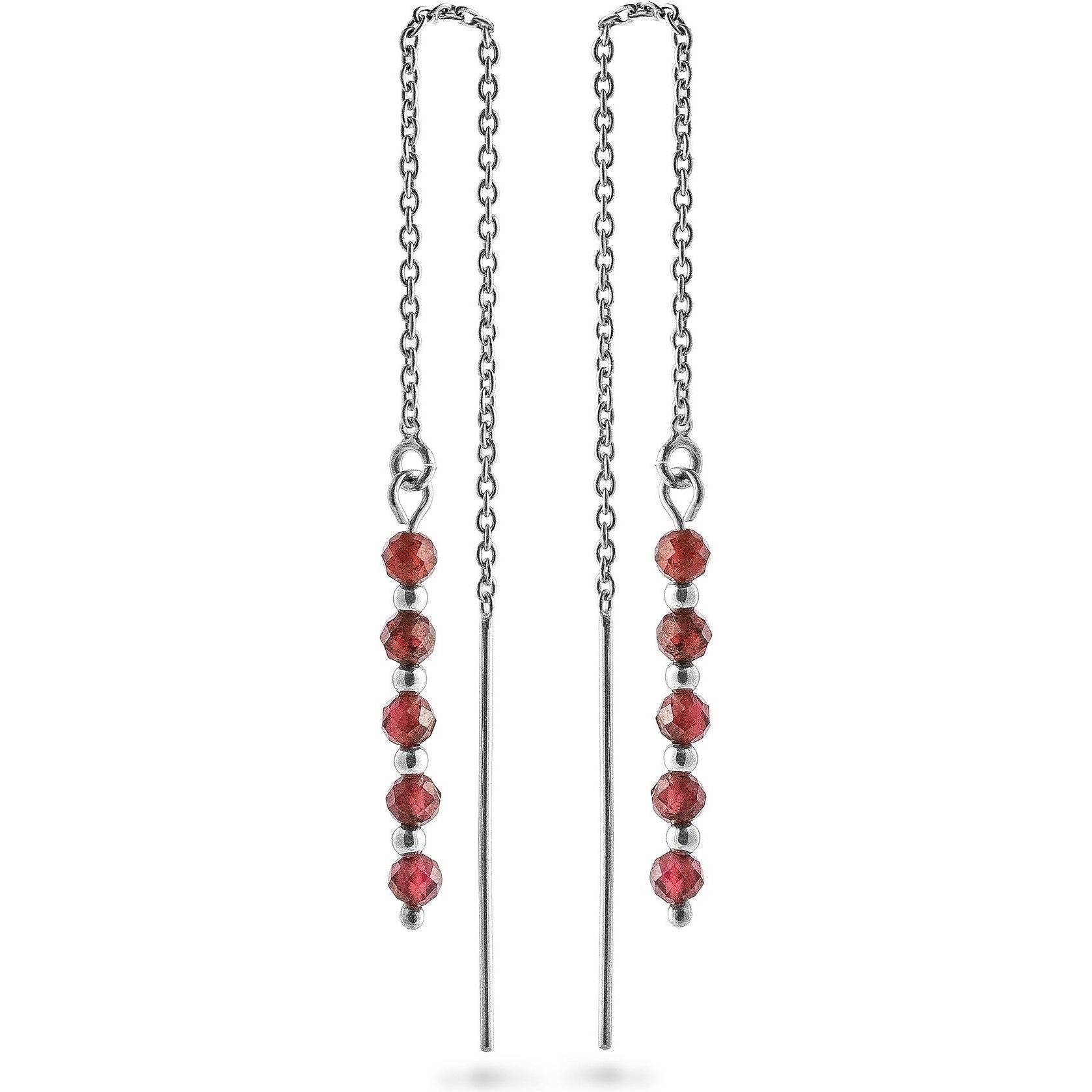 Again Jewelry, Orecchini, - Silver chain earrings with garnet AJKNS005, (Argento)
