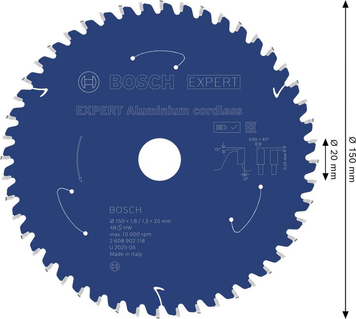 Productafbeelding Bosch Professional Zubehör EXPERT Aluminium Kreissägeblatt, 150x20 mm, T48