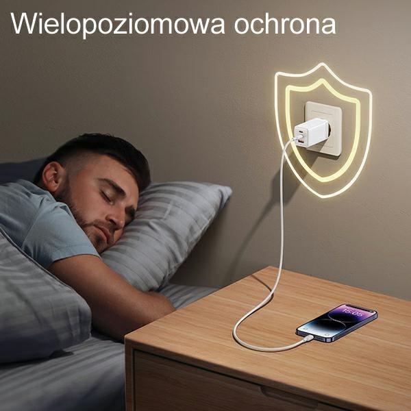 Actual product image Usams Ład. siec. 2xUSB-C+1xUSB 65W (only head) GaN PD3.0 +QC3.0 Fast Charging niebieski/gradient blu (65 W, 3 ports)