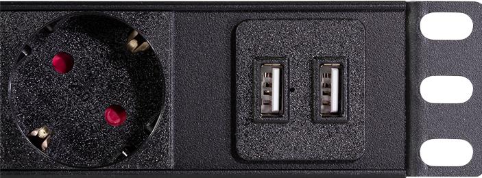 Produktbild LogiLink Steckdosenleiste CEE7/3 + 2 USB, mit Ü-Schutz (8 x, CEE 7/7, 2 m)