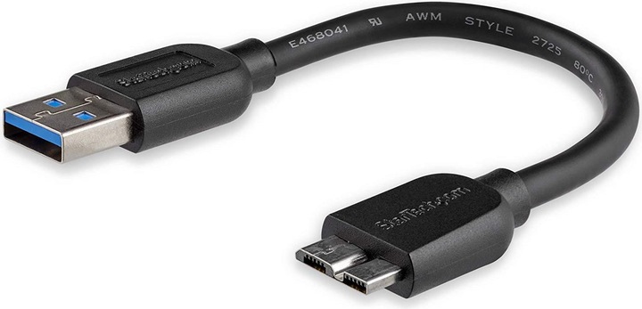 Actual product image StarTech 15cm Slim SuperSpeed USB 3.0 A to Micro B Cable - St/St - USB 3.0 Connection Cable - Black (0.15 m, USB 3.2 Gen 1)