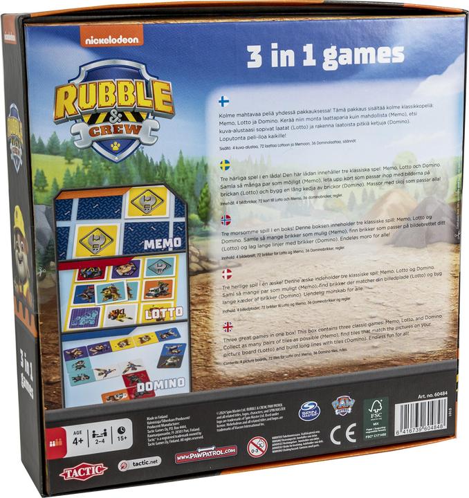 Productafbeelding Selecta Spielzeug PAW Patrol Rubble & Crew 3in1 Memo Lotto Domino (Zweeds, Engels, Fins, Noors, Deens)