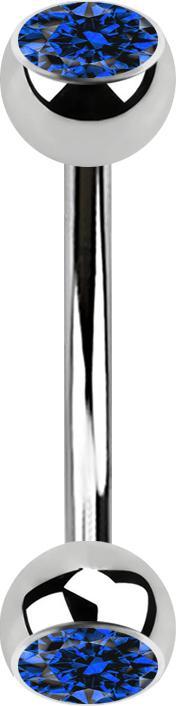Actual product image Star Piercing Banana silver with two dark blue crystal balls (Surgical steel 316L, without brass)
