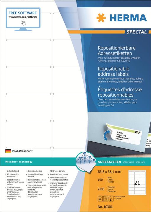 Actual product image HERMA Removable address labels A4