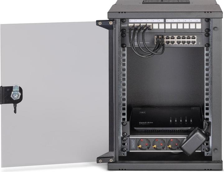 Actual product image Digitus 10" network set, 9U wall-mounted housing and accessories, black SOHO PRO version (9 RU, 10 inch rack)