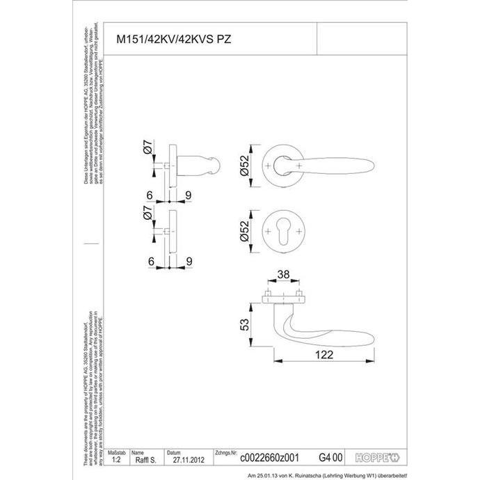 Thumbnail - Hoppe, Türgriff + Fenstergriff, Rosettengarnitur Verona M151/42KV/42KVS quadratisch Abmessung 8mm PZ F49-R verchromt - R...