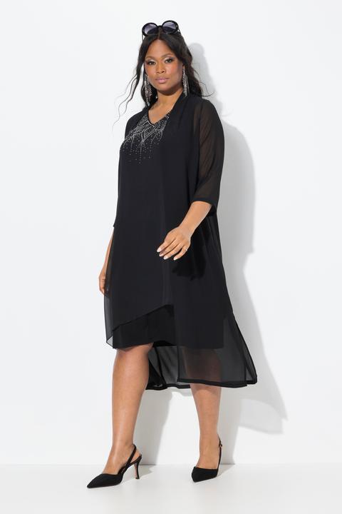 Actual product image Ulla Popken Longline Open Shape 3/4 Sleeve Chiffon Jacket