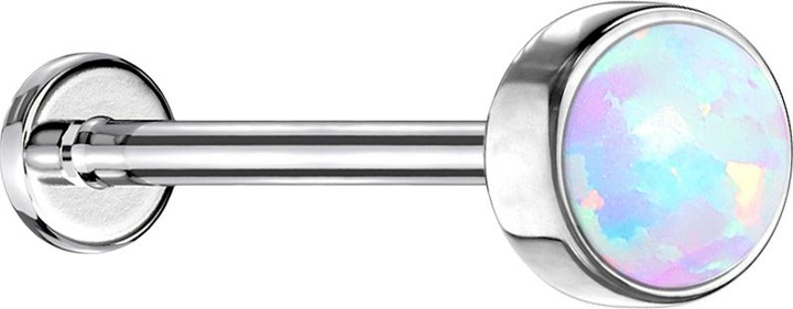 Immagine prodotto Star Piercing Labret Micro Threadless argento cilindro piatto con bianco opale (Acciaio chirurgico 316L)