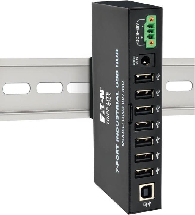 Immagine prodotto Eaton Hub USB 2.0 a 7 porte di livello industriale Immunità ESD 15kV Alloggiamento in metallo Montabile (USB-A, 7 porte)