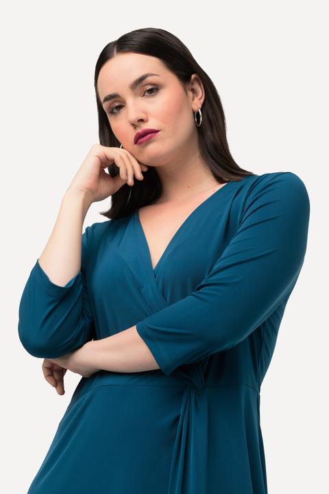Produktbild Ulla Popken Slinkykleid, Drapierung, V-Ausschnitt, 3/4-Arm (50, 52)