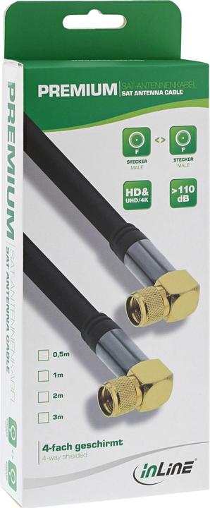 Image du produit InLine Câble de raccordement SAT Premium 4x blindé 2x F-fiche coudée >110dB, noir 1m (110 dB, Câble d'antenne)