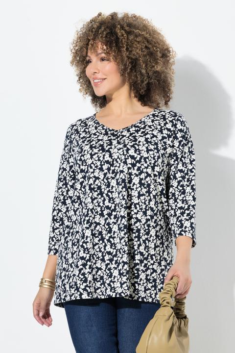 Produktbild Ulla Popken T-Shirt, A-Linie, V-Ausschnitt, Zierfalten, 3/4-Arm (46, 48)