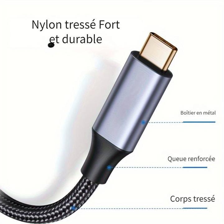 Image du produit PhoneLook Câble extension nylon USB-C (mâle) vers USB-C (femelle) 2 mètres (2 m)