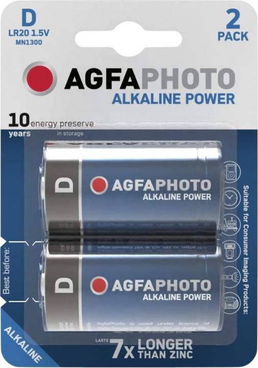 Productafbeelding AGFAPHOTO Power alkalinebatterij 1,5V, LR20/D, blister 2st (2 Pcs., D)