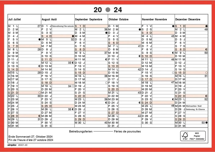 Produktbild Simplex Wandkalender (Quer, Kein Einband, Französisch, Deutsch)
