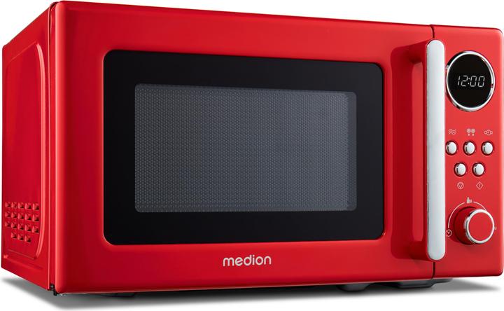 Produktbild Medion rot, 800 W Leistung, 20 L kompakt, 5 Mikrowellenstufen, Auftaufunktion, Timerfunktion, stilvolles Re (20 l)
