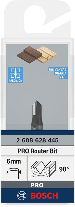 Image du produit Bosch Professional Zubehör Fraise à rainurer en V, 6 mm, D1 6,35 mm, L 9,2 mm, G 48 mm, 90