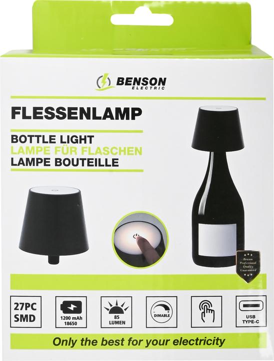 Image du produit Benson Electric Flaschenlampe, schwarz, Ø 18 x H 11,5 cm