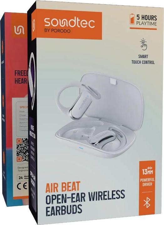Image du produit Porodo Soundtec Air Beat Open-Ear Wireless Kopfhörer - Weiss (Pas de réduction du bruit, 5 h, Sans fil)