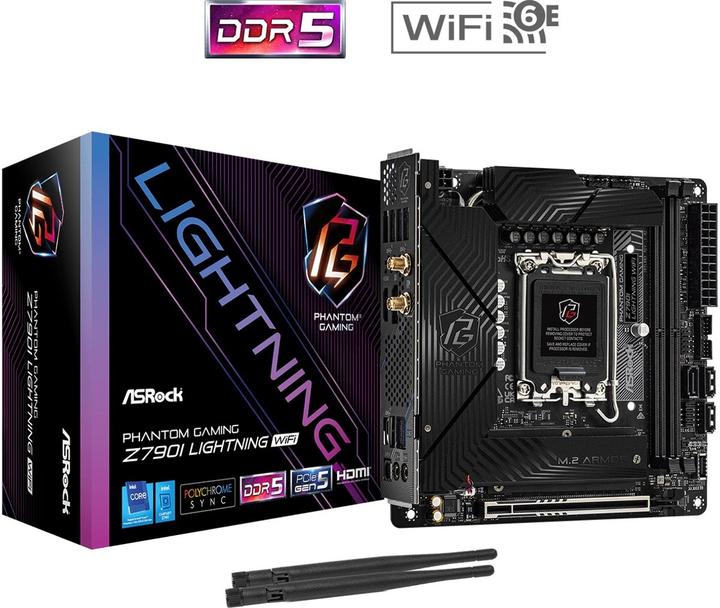 AsRock Z790I Lightning WiFi 1700 mATX HDMI/DP DDR5 detailhandel (LGA 1700, Intel Z790, Mini-ITX)