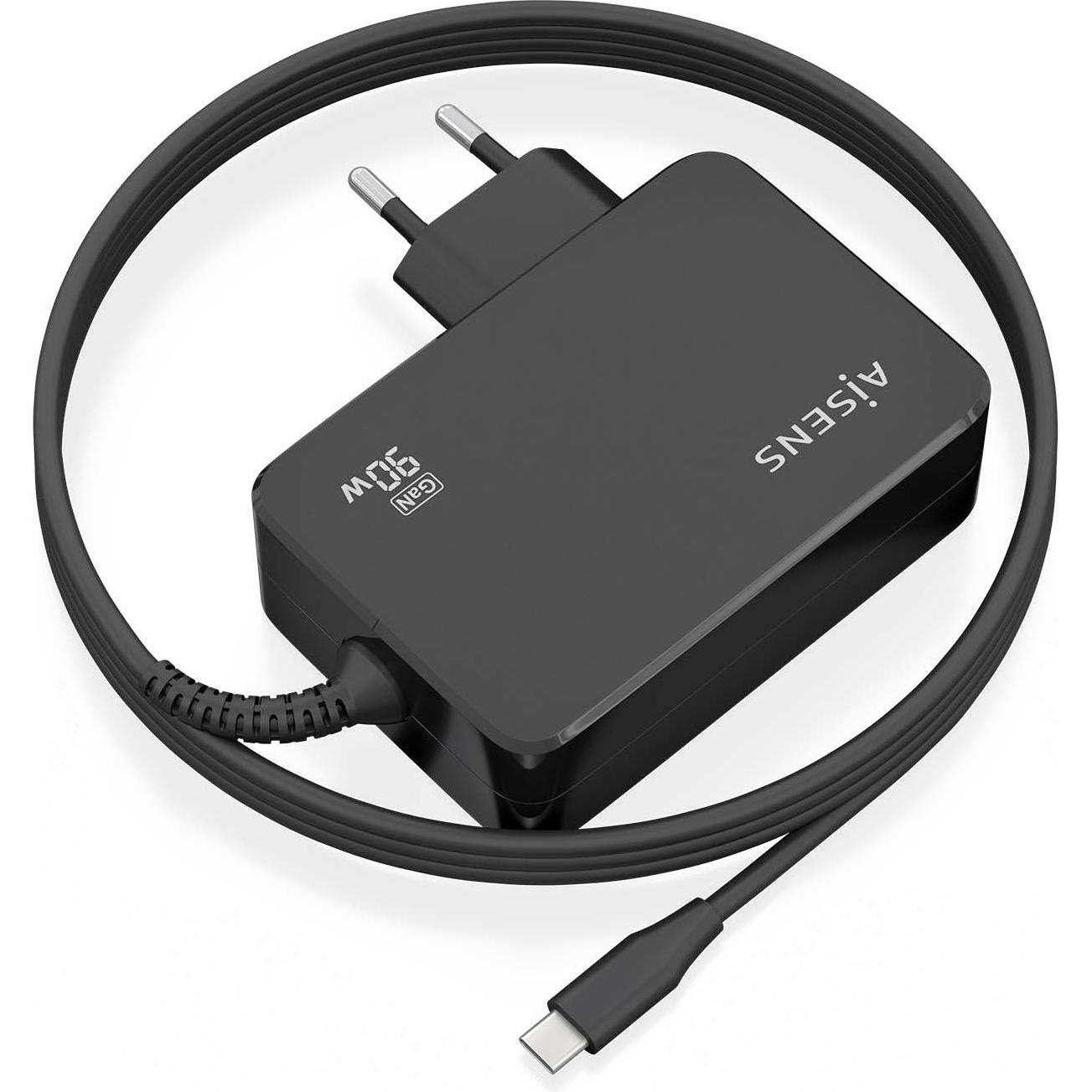 Aisens CARICATORE GAN 90W PD3.0 1XUSB-C 1.8M NEGRO (90 W, 1 porzione), Caricatore USB, Nero