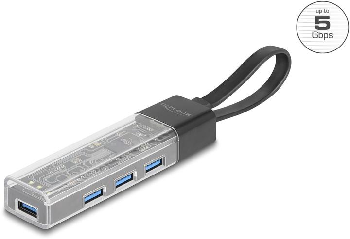 Produktbild Delock 4 Port USB Hub 5 Gbps mit USB Typ-A oder USB Type-C Anschluss in transparentem GehÃ¤use (USB-A, USB-C, 4 Ports)
