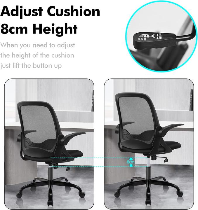 Produktbild Kerdom Ergonomischer Schreibtischstuhl mit klappbarer Armlehnen 933-C Schwarz