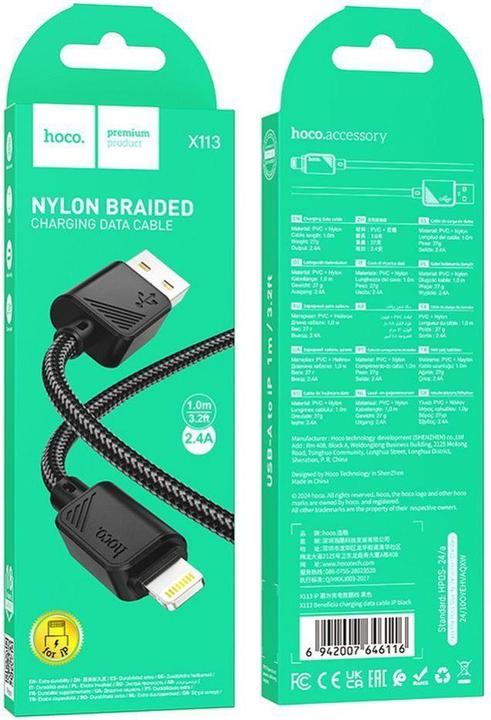 Image du produit Hoco Cable cable USB A to Lightning 2,4A X113 1 m black (1 m)