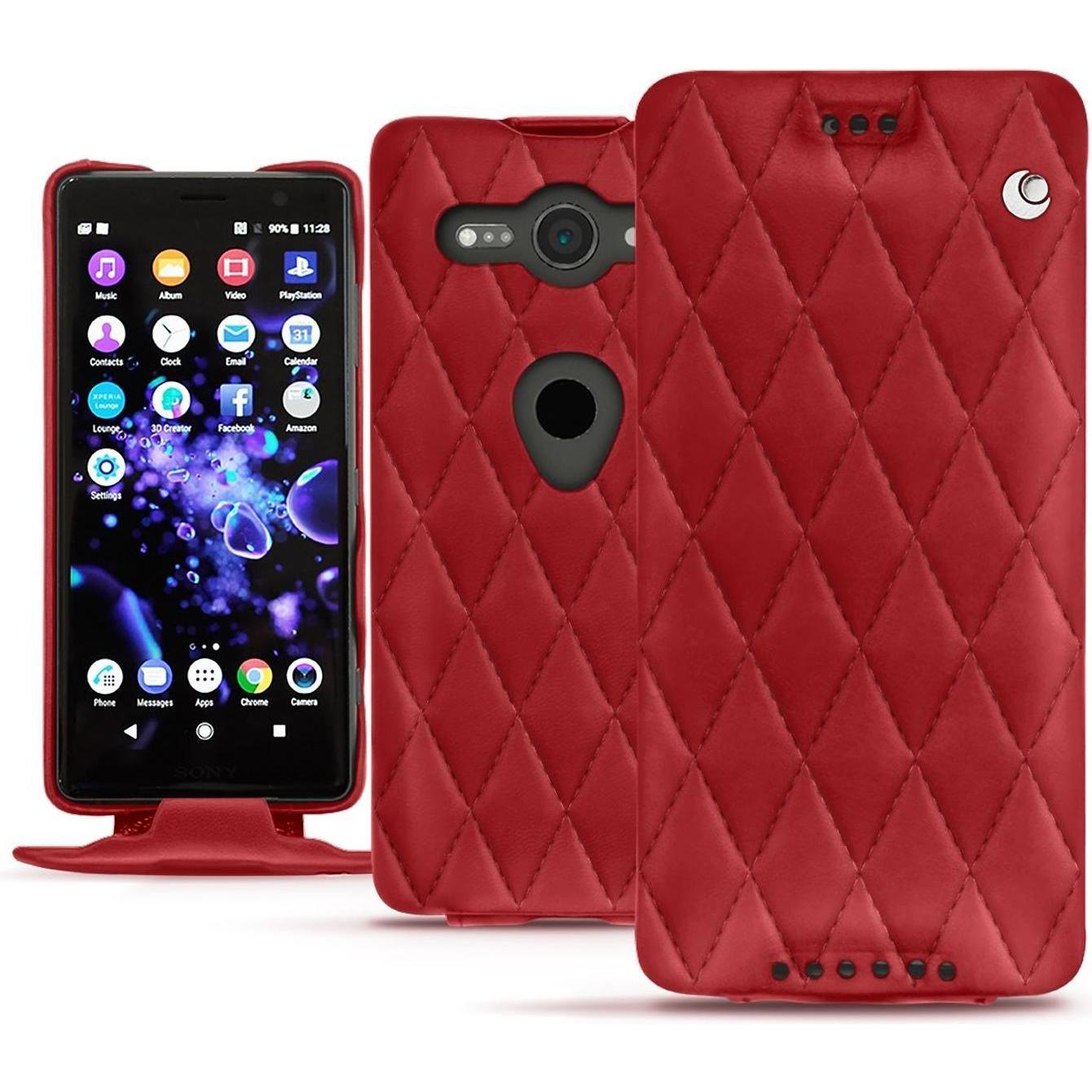 Noreve Lederschutzhülle vertikal (Sony Xperia XZ2 Compact), Smartphone Hülle, Rot