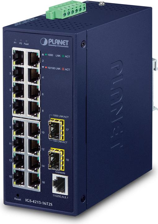 Planet IGS-4215-16T2S Commutateur réseau non administrable L2 Gigabit Ethernet (10/100/1000) bleu (16 ports)