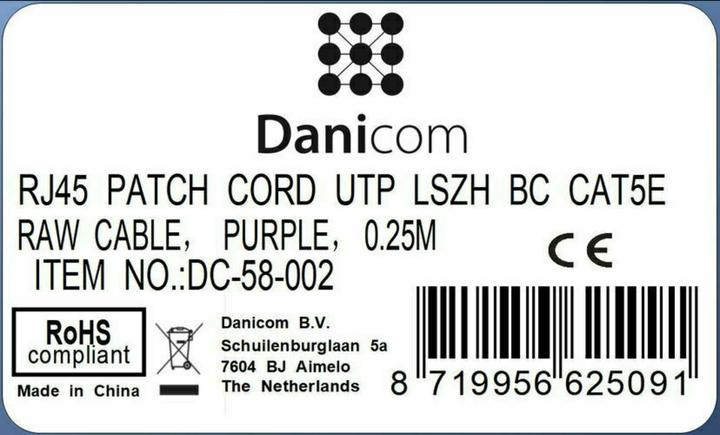 Produktbild Dsit CAT5e Netzwerkkabel, U/UTP, 0,25 Meter, Violet, 100% Kupfer (U/UTP, UTP, CAT5e, 0.25 m)
