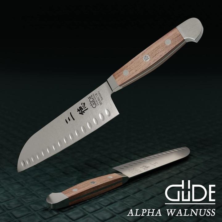 Produktbild Güde Santoku Messer, Kulle, Serie Alpha, Doppelkropf, Griff Walnussholz (18 cm)