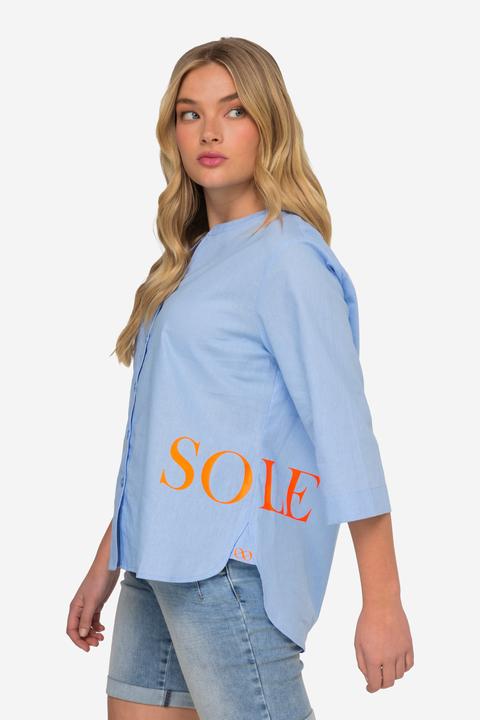 Produktbild Laurasøn Leinenmix-Bluse, Rundhalsausschnitt, Brusttasche, Schriftzug, 3/4-Ärmel (M)