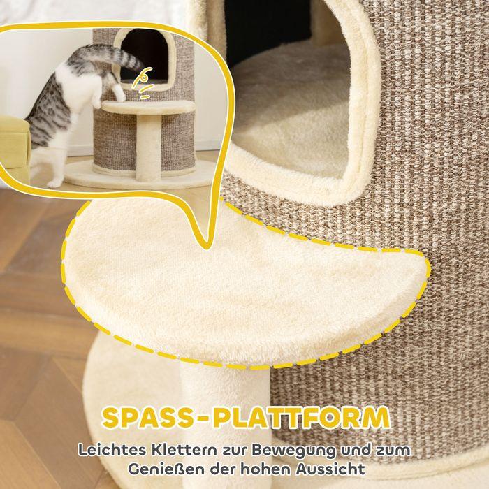 Produktbild Swisshandel24 Katzenfass, 2 Ebenen, Plattform, Aussichtspunkt, Kratzmatte, Beige (61 cm, Beige+Braun)