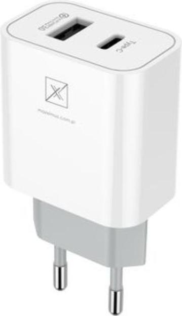 Image du produit Maxximus Chargeur de batterie MX ALFA 20W PD+QC, USB-A+C BLANC/BLANC (20 W, 2 ports)