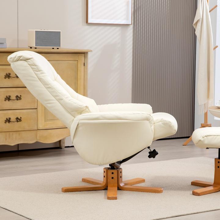Actual product image Homcom Relaxsessel mit Hocker Kunstleder, Holz Cremeweiss
