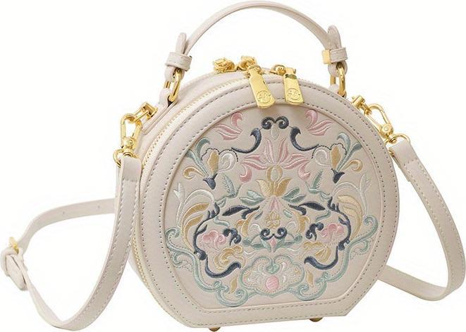 Immagine prodotto Only-Bags.Store Elegante borsa a tracolla ricamata con fiori - Borsa a tracolla chic in ecopelle color oro