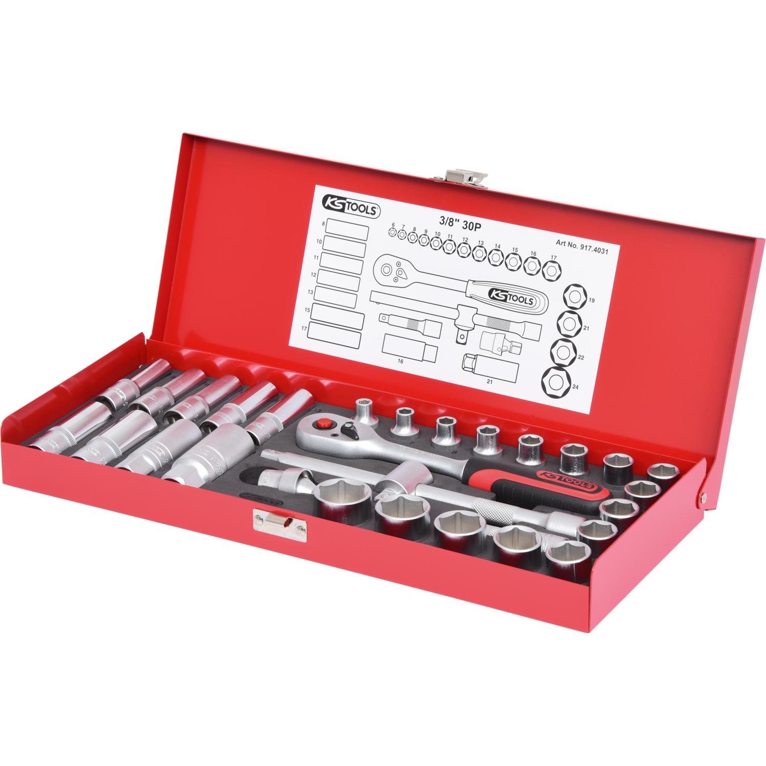 KS Tools, Steckschlüssel + Stecknuss, 3/8 Steckschl.-Satz 30-tlg. (3/8")