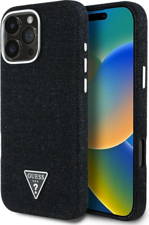 Produktbild Guess Case Denim Triangle Logo MagSafe for iPhone 16 Pro Max black (Apple iPhone 16 Pro Max)
