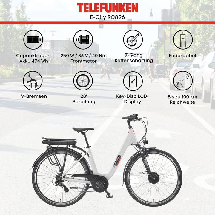 Actual product image Telefunken City E-Bike Damen RC826 28 Zoll Frontmotor 7-Gang Kettenschaltung