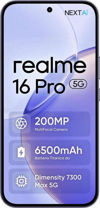 Actual product image realme 16 Pro 8+512GB 6.78" 5G Purple Ita (512 GB, Lilac, Orchid Purple, Purple, 6.78", Dual SIM, 5G)