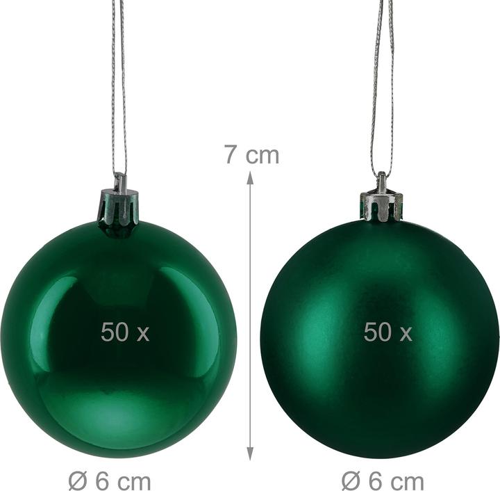 Produktbild Relaxdays - Weihnachtskugeln 100er Set, Dunkelgrün/ Silber, 7 x 6 cm (100 -teilig)